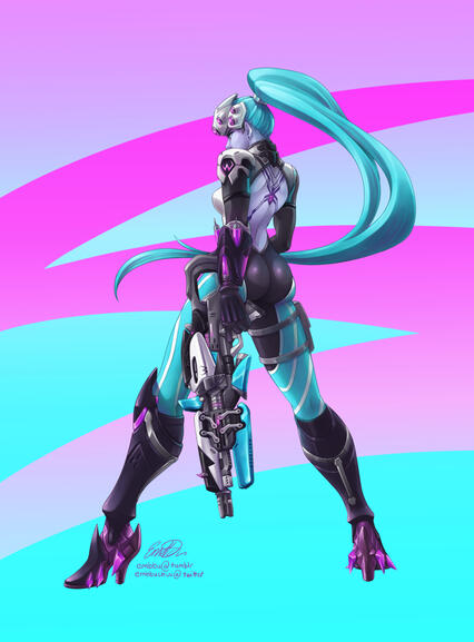 Full body + Prop (weapon) + Two color/gradient background