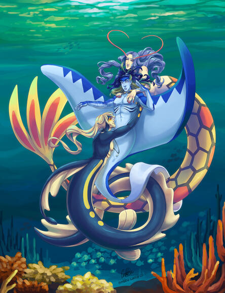Full body + 2 extra characters + Simple background