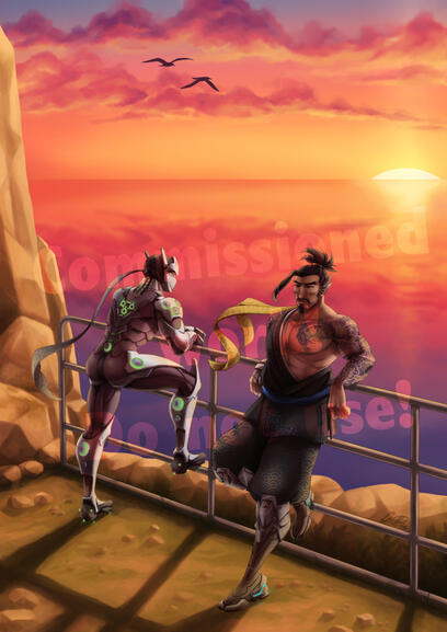 Lineart + Shaded + Full body + Extra character + Complex background