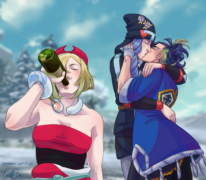 Clean sketch + Shading (hard) + 2 extra characters + Half body + Screenshot background